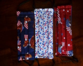 Cotton face masks in patriotic prints.Two layers with filter pocket and nose guard.