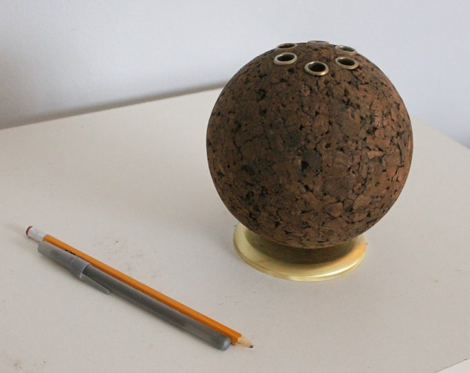 Mid Century Cork Pencil Holder, Mid Century Office Decor, Rotating