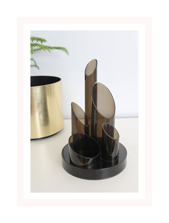 Mid Century Lucite Desk Organizer Black Acrylic Desk Storage Etsy
