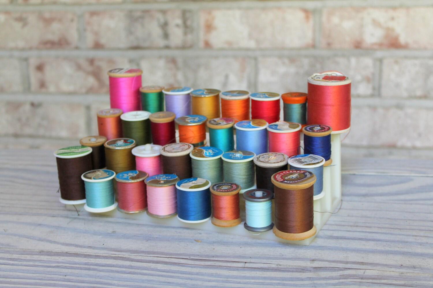 PRETTY Vintage Thread Spool Storage Rack, Sewing Display Holder, 32 ...