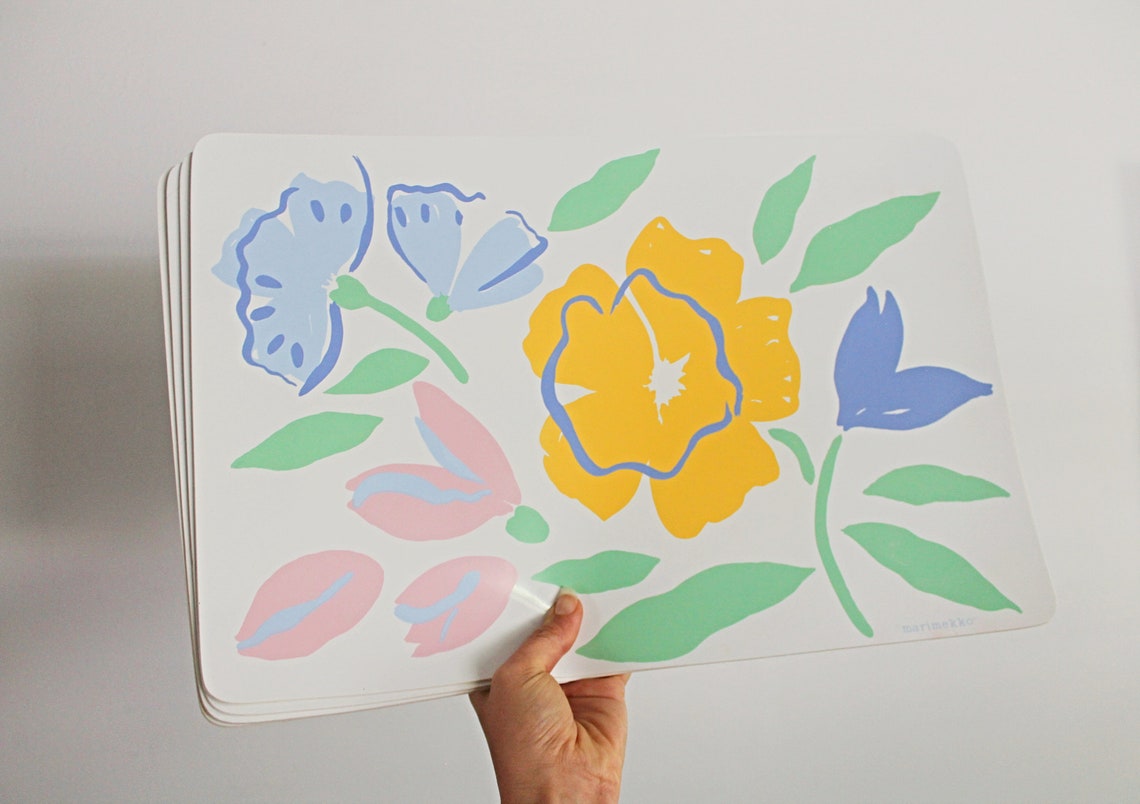 4 vintage pastel marimekko placemats 80s vinyl placemats 80s Etsy