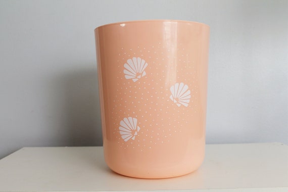 Vintage Shell Trash Can Pink Trash Can Shell Decor Beach House Girls Room Vintage Trash Can Bathroom Decor