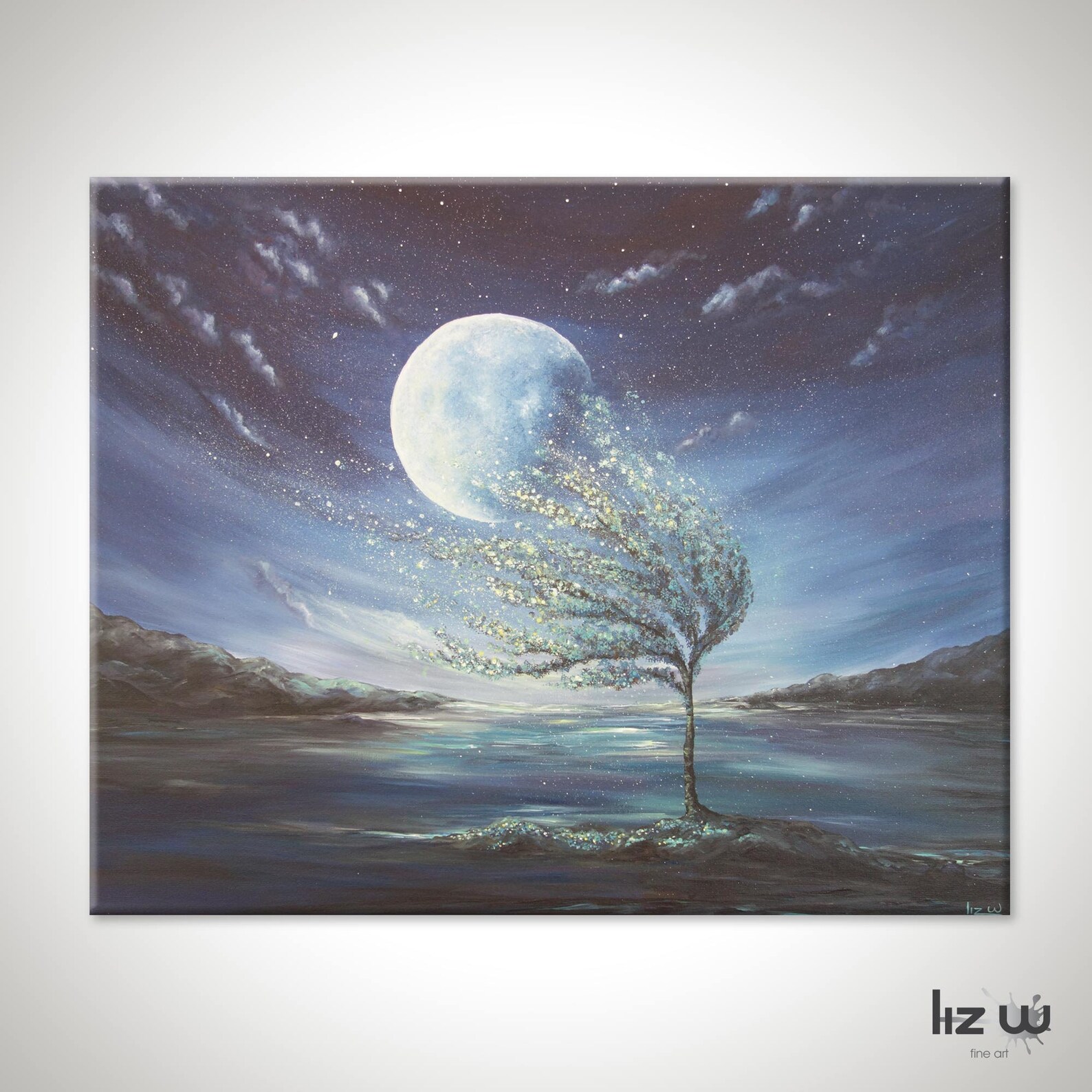 The Moonlight Tree Painting Full Moon Tree Wall Art Large Etsy
