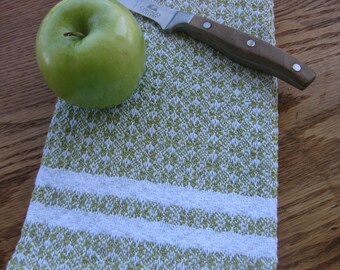 Lime Green and White Handwoven Kitchen Towel
