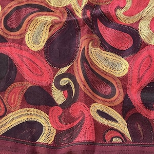 Halston Seiden Krepp Schal: Retro Paisley Einstecktuch, Rot Burgund