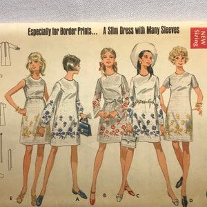 Vintage Dress Pattern for Border Print Fabrics, 5 Styles, Butterick 5244, Size 16, vintage sewing pattern in original folds
