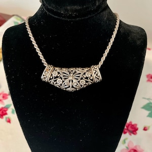 Sterling Silver Statement Necklace with Rope Chain and Large Slide, Pendant with Butterfly Accent