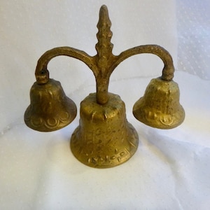Antique Hand Cast Brass Temple or Meditation Bells, Three Bells, From India