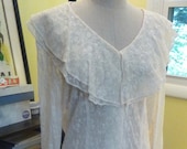 Vintage Ivory Lace Blouse sz 14, by Lord and Taylor with Double Ruffle Collar and Ruffled Cuffs, made in the USA