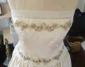 Ivory Strapless Gown for Wedding and Evening Wear, with Illusion and Beaded Details, Full Skirt, by Cachet, Made in USA
