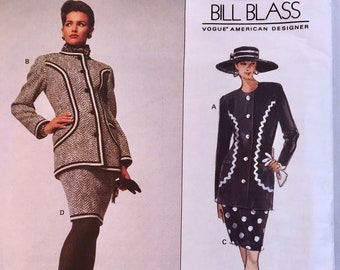 Vintage Skirt Suit with Trim Details by Bill Blass, Vogue 2982 - Size 14, 16, 18, sewing pattern in original folds