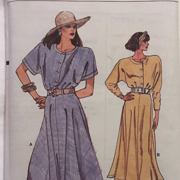 Misses Relaxed Shirtwaist Style Dress with Dolman Style Sleeves, Vogue 9865, Sz 14, 16, 18, 1980's vintage sewing pattern in original folds