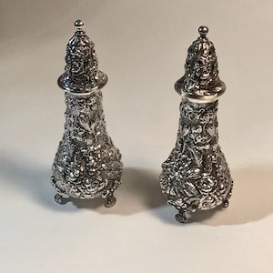 Antique Stieff Sterling Silver Salt and Pepper Shakers - Repousse Pattern, 1951