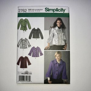 Simplicity 2762 Jacket Sewing Pattern: Sleeve Variations, Sz 18-24