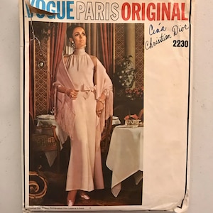 Vintage Christian Dior Evening Gown Sewing Pattern: Halter Neck, Size 12