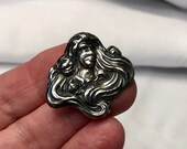 Antique Art Nouveau Girl, Repousse Sterling Silver Hat Pin