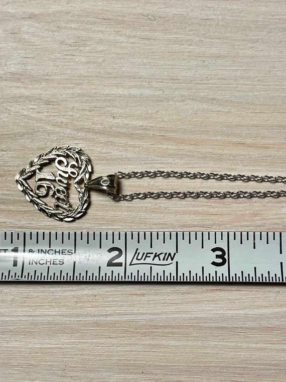 Sweet Sixteen Sterling Silver Heart Shape Pendant… - image 3