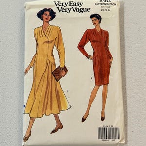 Vintage Vogue 8194 Dress Sewing Pattern, Pleated Hip & Neck, Size 20-24