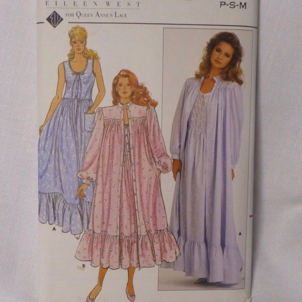 Ensemble Vintage Butterick 4312, Eileen West Design, Robe et chemise de nuit, avec des Variations, pleine fronces, volants, tailles P - M, dans les plis Original