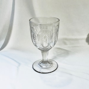 EAPG Water Goblet, Early Buckle Pattern Glass, Flint with Lead Artifacts, Near Mint Condition