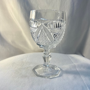 Antique EAPG Glass Goblet: Snowshoe Sunbeam Pattern, 6&quot; Tall