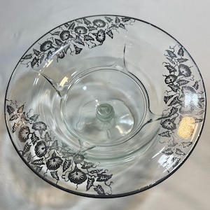 Art Nouveau Style Centerpiece Bowl or Compote, Sterling Silver Floral Border, 1950's Arts and Crafts