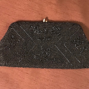 Vintage Black Beaded Clutch: Richere Evening Bag, Made in Japan