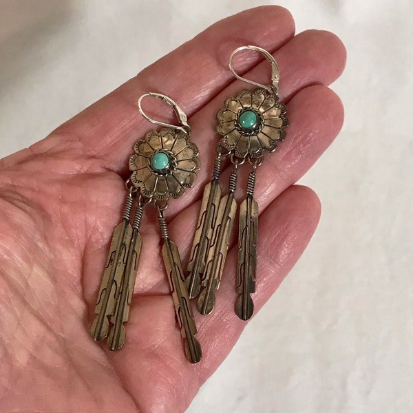 Signed "Nakai" Sterling, Native American Feather Dream Catcher Earrings with Excellent Details, Vintage Navajo Southwestern Jewelry