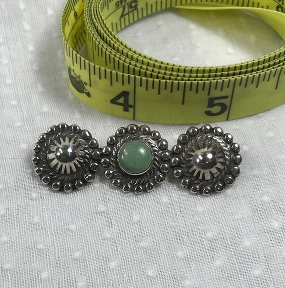 Sterling Southwestern Brooch with Green Turquoise… - image 4