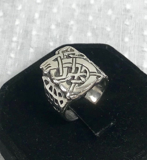 Celtic or Viking Style Ring, Sterling Silver Elabo