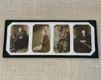 Antike Familienfotocollage: Handkolorierte Cowboy, Kabinettfotos, Anfang der 1900er Jahre