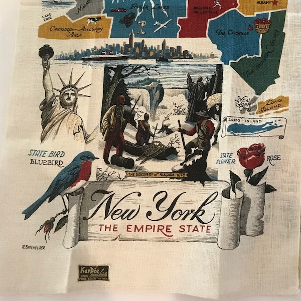 Torchons souvenir vintage de l'État de New York, 2 disponibles, NOS, par KayDee et Batchelder