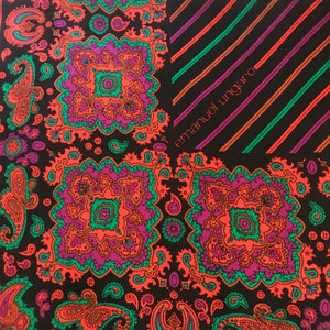 Vintage zijden Emmanuel Ungaro-sjaal: neonpaisley, handgerolde zoom