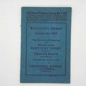 Kentucky Derby, 1938 Wstępna lista zgłoszeń przekazanych prasie, do opublikowania, 20 stron, Warlaine i Man O' War