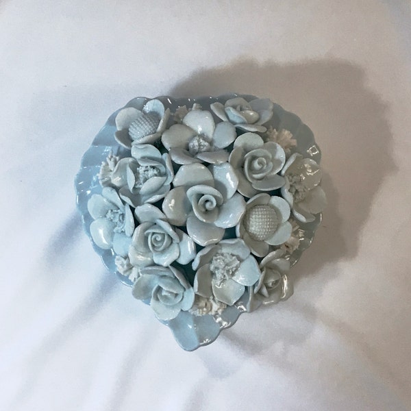 Nuova Capodimonte Powder Blue Box with Heart Shape and Fluted Detail, 3 3/4" Size