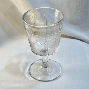 Clear Diagonal Band Goblet, Early American Pattern Glass, 1890&#39;s Vintage, 3 piece mold