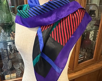 Vintage 80s Silk Scarf: Jewel Tone Plaid, Specialty House, 31" Square