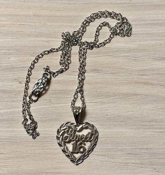 Sweet Sixteen Sterling Silver Heart Shape Pendant… - image 1
