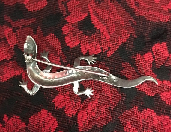 Sterling Silver, Marcasite Lizard Pin or Brooch, … - image 2