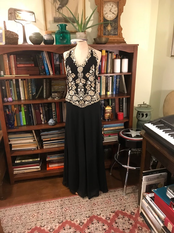 Sexy Beaded Evening Gown in Black and White, size 