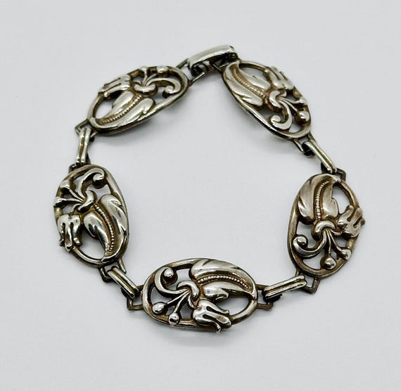 Danecraft Sterling Silver Bracelet: Vintage Repousse Floral Art Nouveau