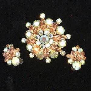 Juliana Topaz & AB Rhinestone Demi Parure: Brooch and Earrings