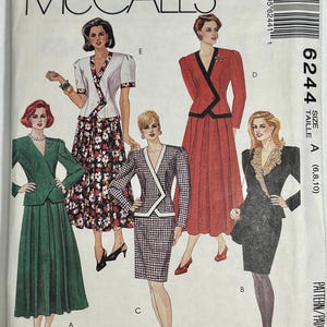 May include: A McCall's 6244 sewing pattern envelope featuring illustrations of five different outfits including blazers, skirts, and dresses. The text includes McCall's, 6244, Size A (6, 8, 10), and Select-A-Size, with a barcode on the top right corner.