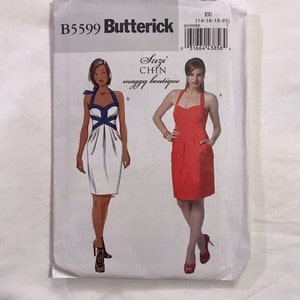 Modern Sundress by Suzi Chin, with Fitted Halter and Back Zipper, Tie at Neckline, Butterick 5662, Sz 14, 16, 18, 20, Uncut Sewing Pattern