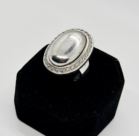 Vintage Crystal Sterling Silver Statement Ring - … - image 1