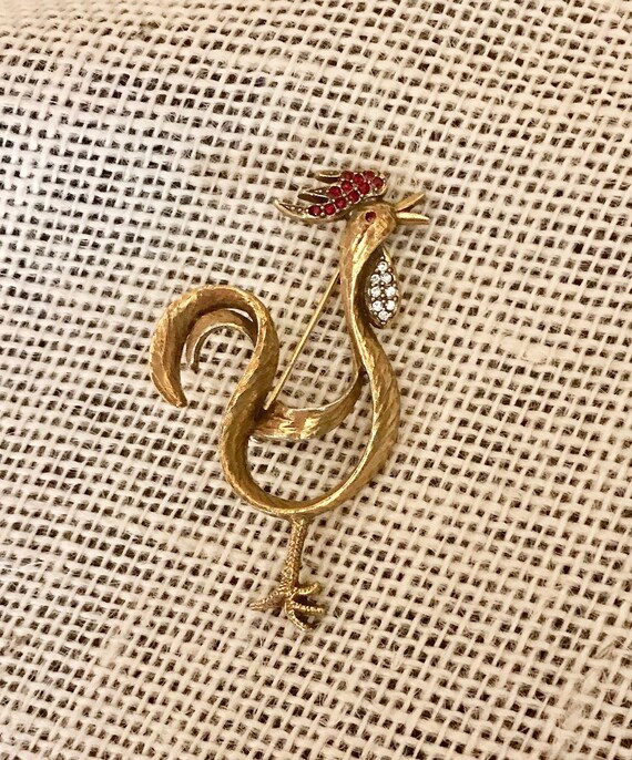 Vintage Jeanne Jewelry Rooster Brooch in Gold Tone with Clear Etsy