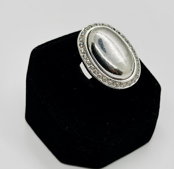 Vintage Crystal Sterling Silver Statement Ring - … - image 4