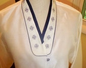 Misses Korean Silk Cropped Jacket in White Semi Sheer Fabric, By Designer Leehwa, Wedding, Evening Wear Sz S/M, Embroidery Accents