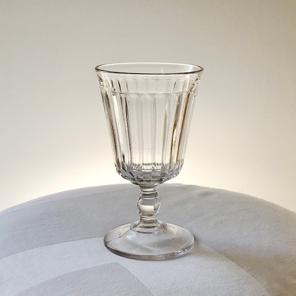 Banded Prisms, Antique Early American Pattern Glass, EAPG, Non Flint Glass, Wine or Water Goblet, 5 5/8" tall, 3 piece mold