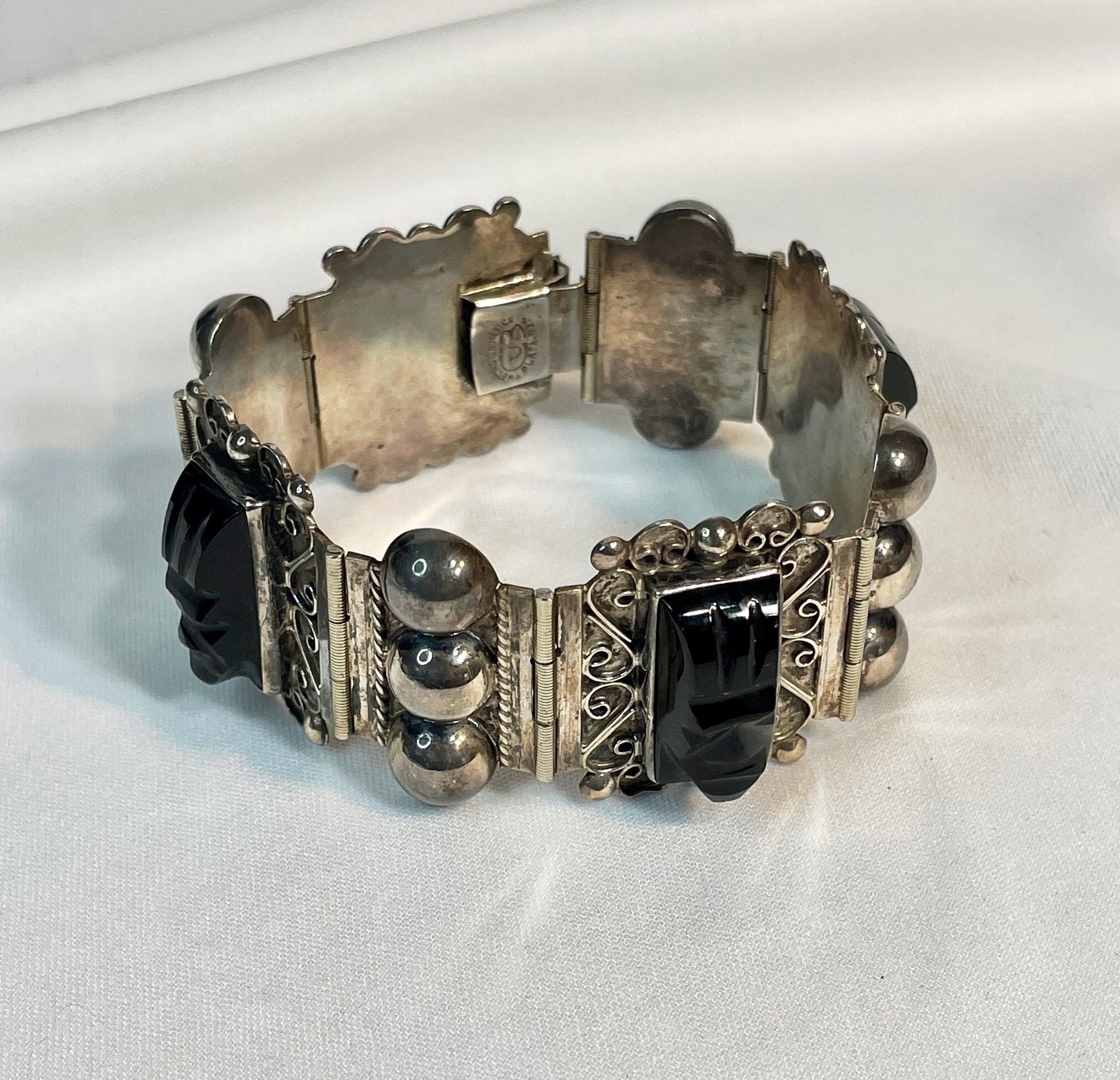Mexican Sterling Silver Onyx Mask Bracelet: Ball & Link Design - Etsy